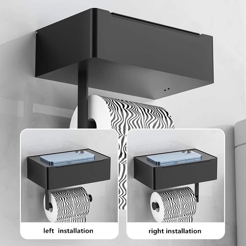 Black Multifunction Bathroom Storage Rack Stainless Steel Paper Holder With Toilet Roll And Wipes D 2
