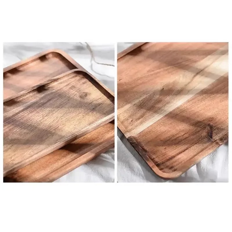Natural Acacia Wood Coffee Tray Rectangular Plate For Serving Snacks Fruits Dessert And Tea 5