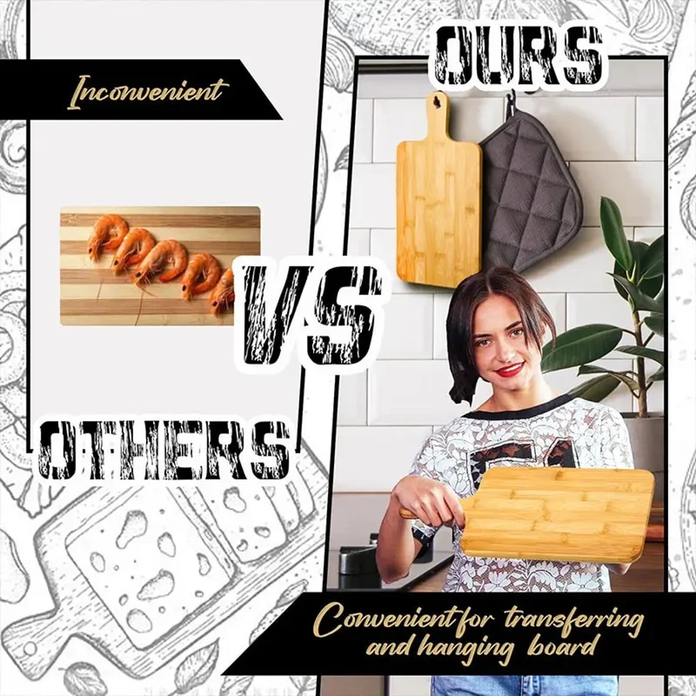 Large Bamboo Cutting Board With Handle Wooden Kitchen Chopping Board For Pizza Vegetables Meat Dura 5