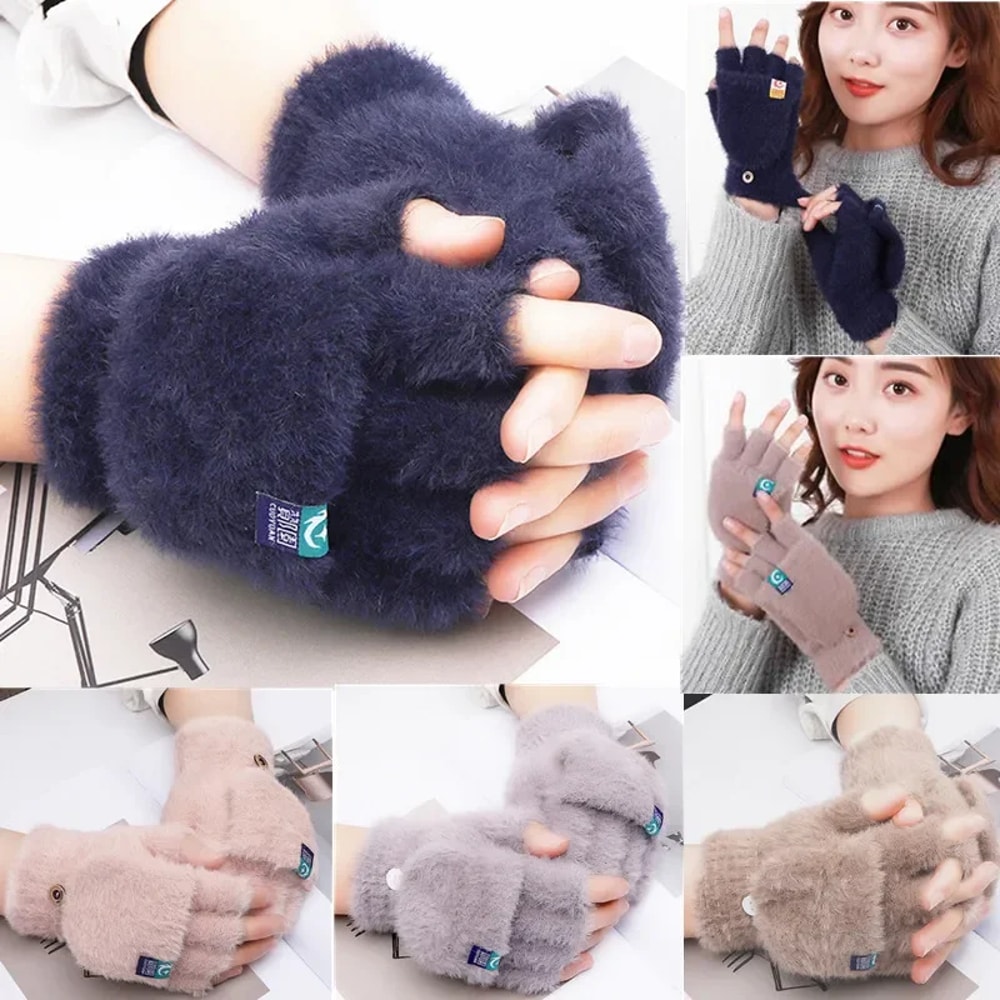 Women's Plush Fingerless Gloves, Soft, Warm Winter Mitten for Cold Protection