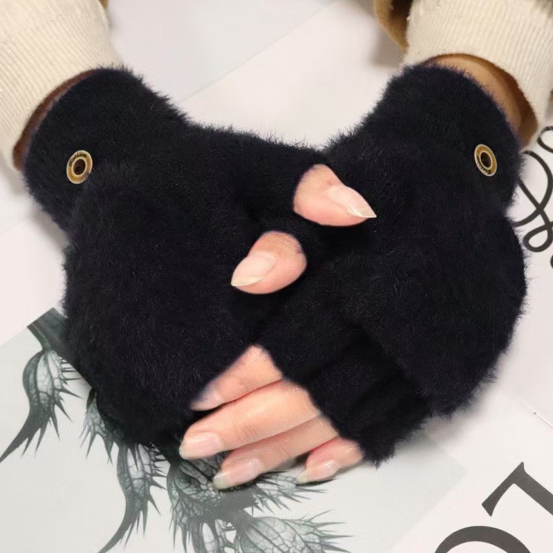 Women's Plush Fingerless Gloves, Soft, Warm Winter Mitten for Cold Protection