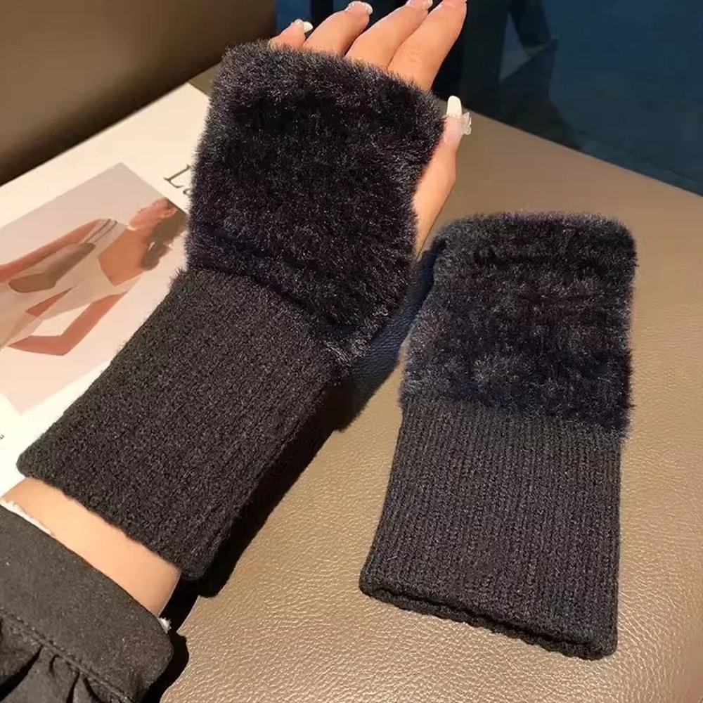 Womens Soft Mink Fleece Half Finger Glove Plush Knitted Fingerless Wrist Mittens For Driving And Wr 1