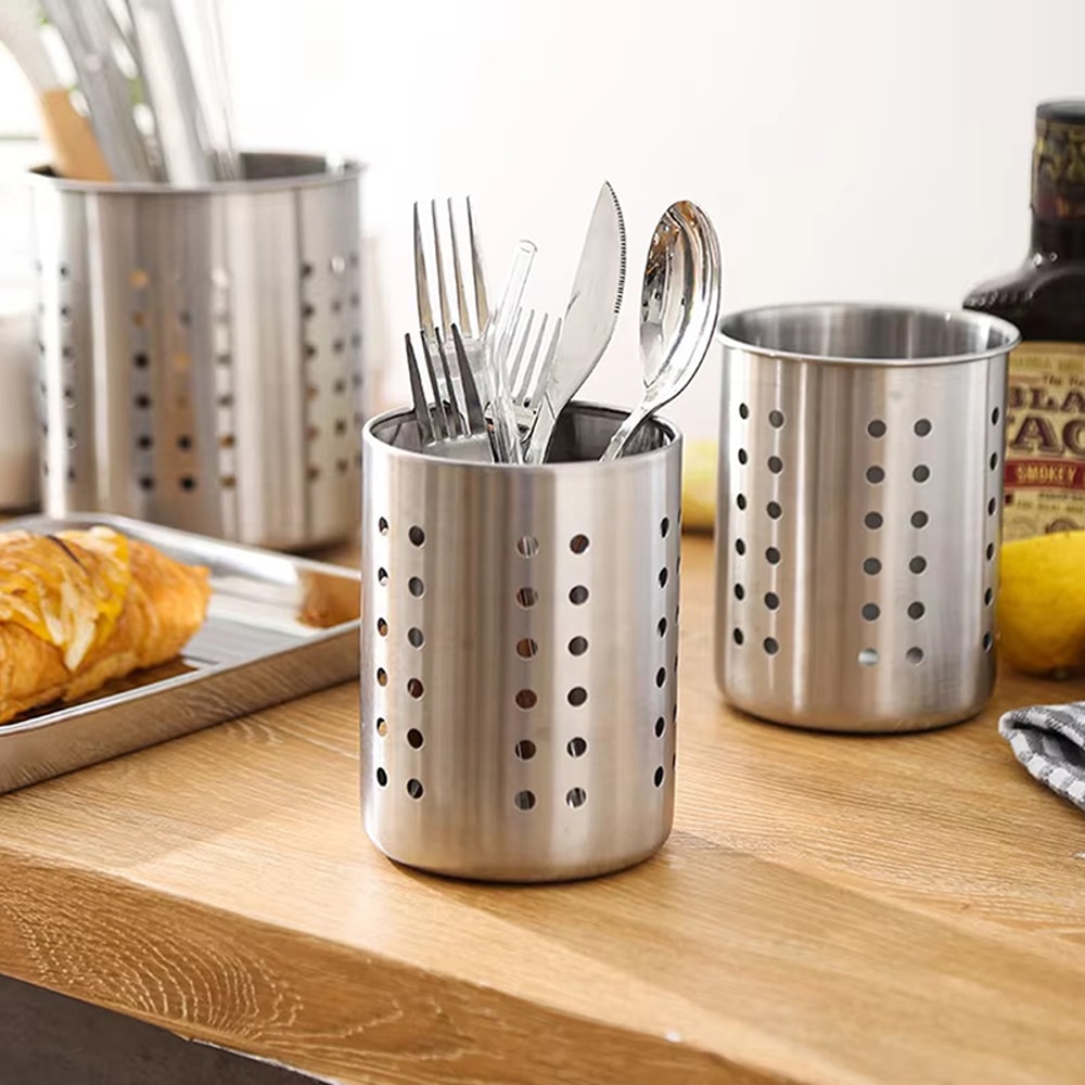 Kitchen Storage Basket, Stainless Steel Cutlery Organizer, Spoon Fork Holder