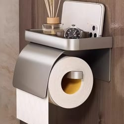 self-adhesive toilet paper roll holder with shelf, wall mount tissue holder