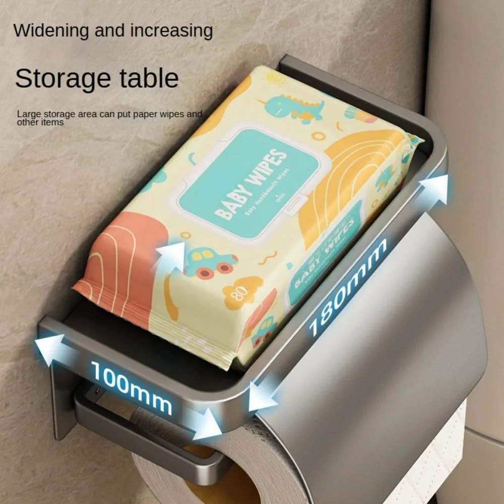 Self-Adhesive Toilet Paper Roll Holder with Shelf, Wall Mount Tissue Holder