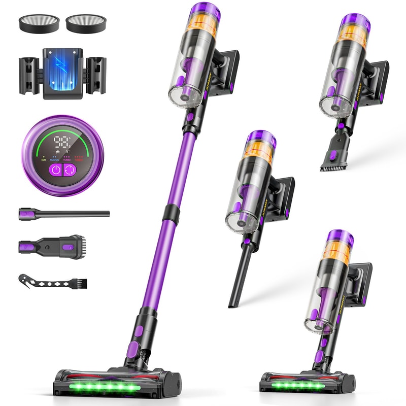 Cordless Stick Vacuum Cleaner, Suction Power, LED Screen, Anti-Tangle Brush