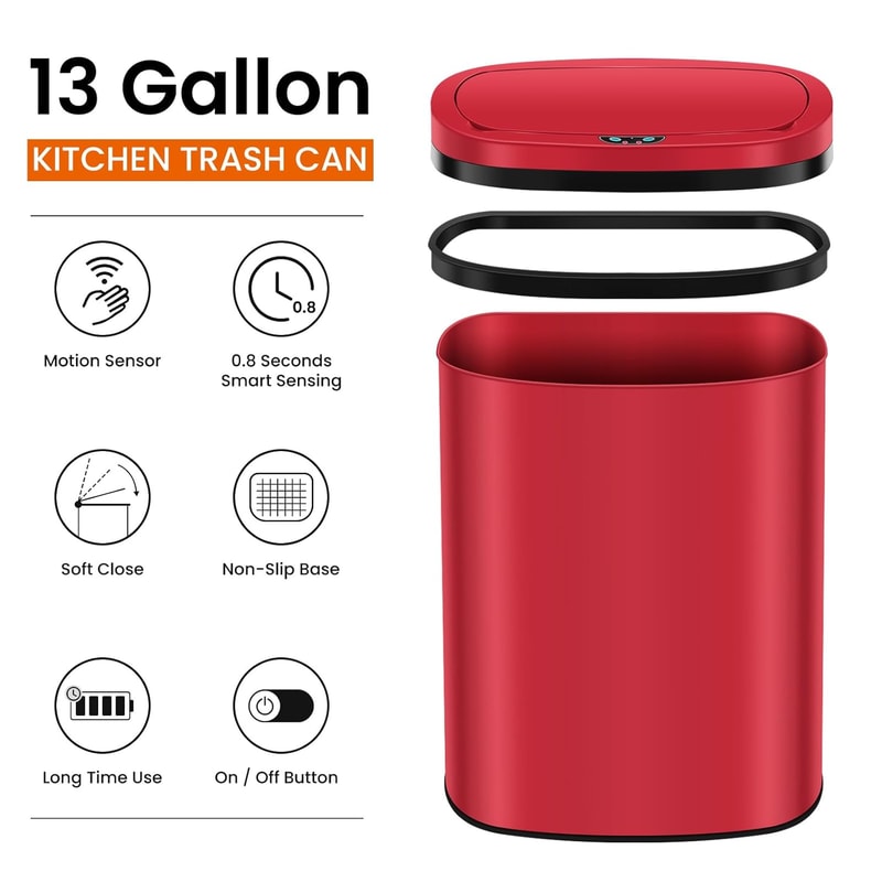 Stainless Steel Automatic Sensor Trash Can No Touch Garbage Can HighCapacity Kitchen Waste Bin 1