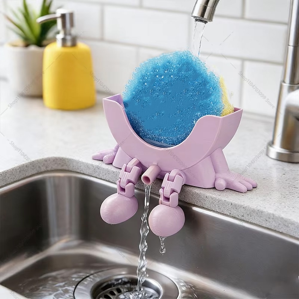 Round Dish Scrubber Drain Rack, Kitchen Storage Organizer for Home Use