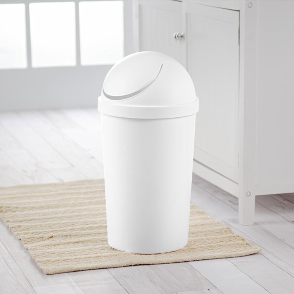 Round SwingTop Wastebasket With Lid Small Plastic Trash Can For The Bathroom Bedroom Dorm Or Home 2