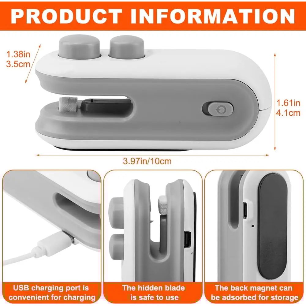 USB Portable Mini Heat Bag Sealing Machine, Rechargeable Sealer for Snacks, Home Use Vacuum Sealer, Plastic Bag Heat