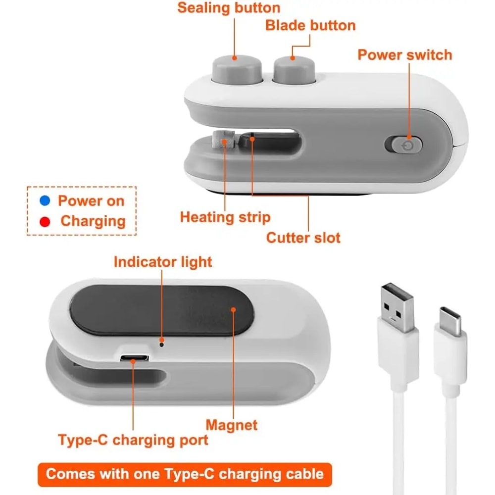 USB Portable Mini Heat Bag Sealing Machine, Rechargeable Sealer for Snacks, Home Use Vacuum Sealer, Plastic Bag Heat