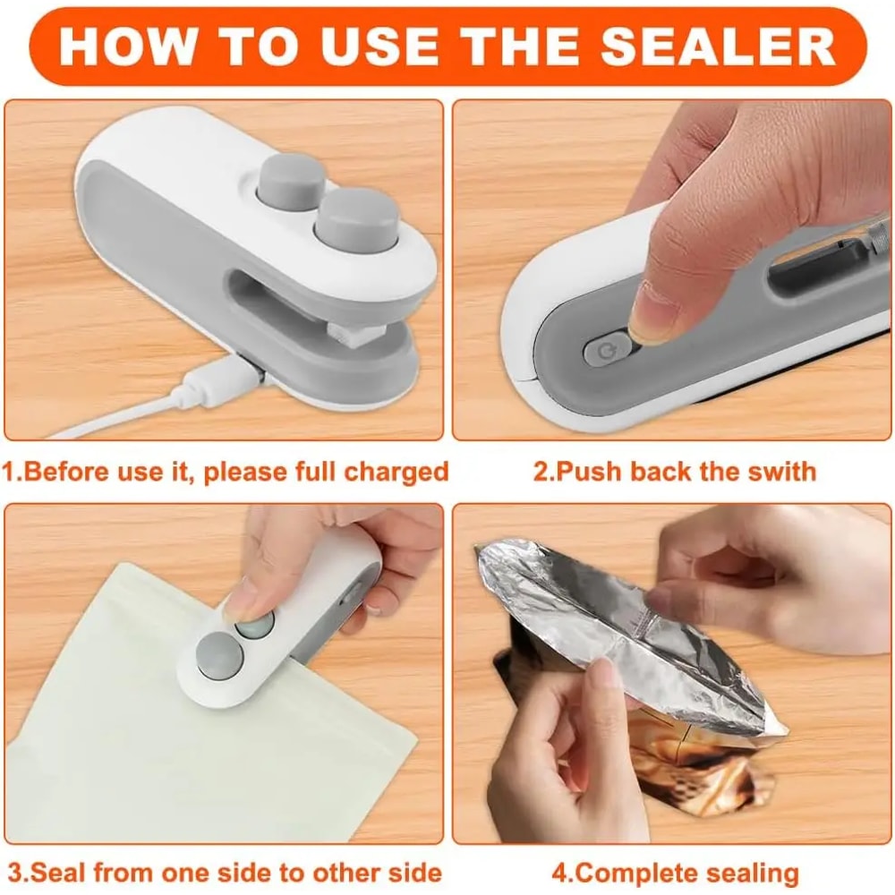 USB Portable Mini Heat Bag Sealing Machine, Rechargeable Sealer for Snacks, Home Use Vacuum Sealer, Plastic Bag Heat