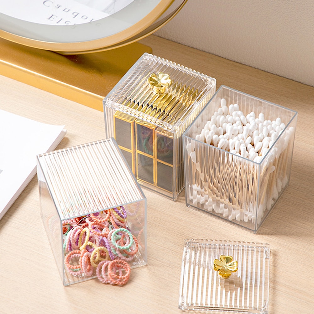 Makeup Storage Organizer Acrylic Square Container For Cotton Swabs And Cotton Puffs 1