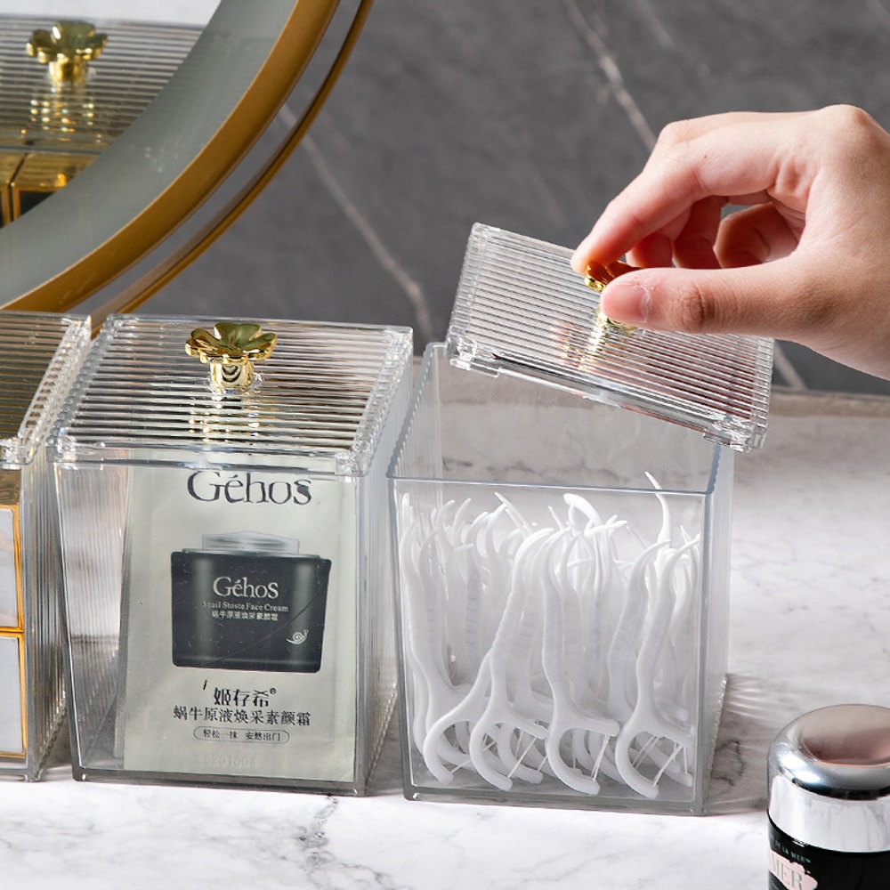 Makeup Storage Organizer Acrylic Square Container For Cotton Swabs And Cotton Puffs 4