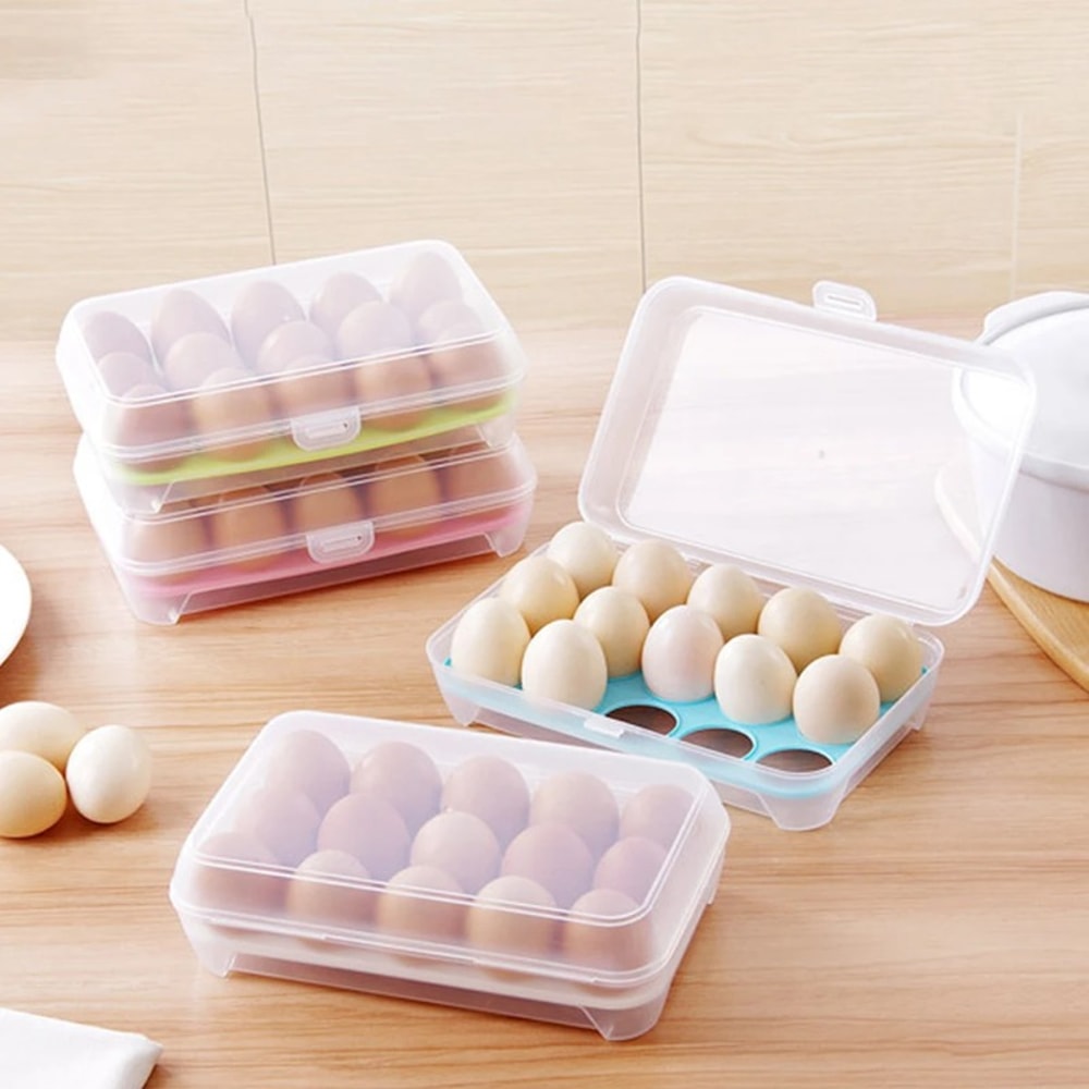 Plastic Egg Storage Box with Lid, Transparent Stackable Kitchen Organizer, Shockproof Egg Rack
