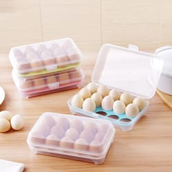 plastic egg storage box with lid, transparent stackable kitchen organizer, shockproof egg rack