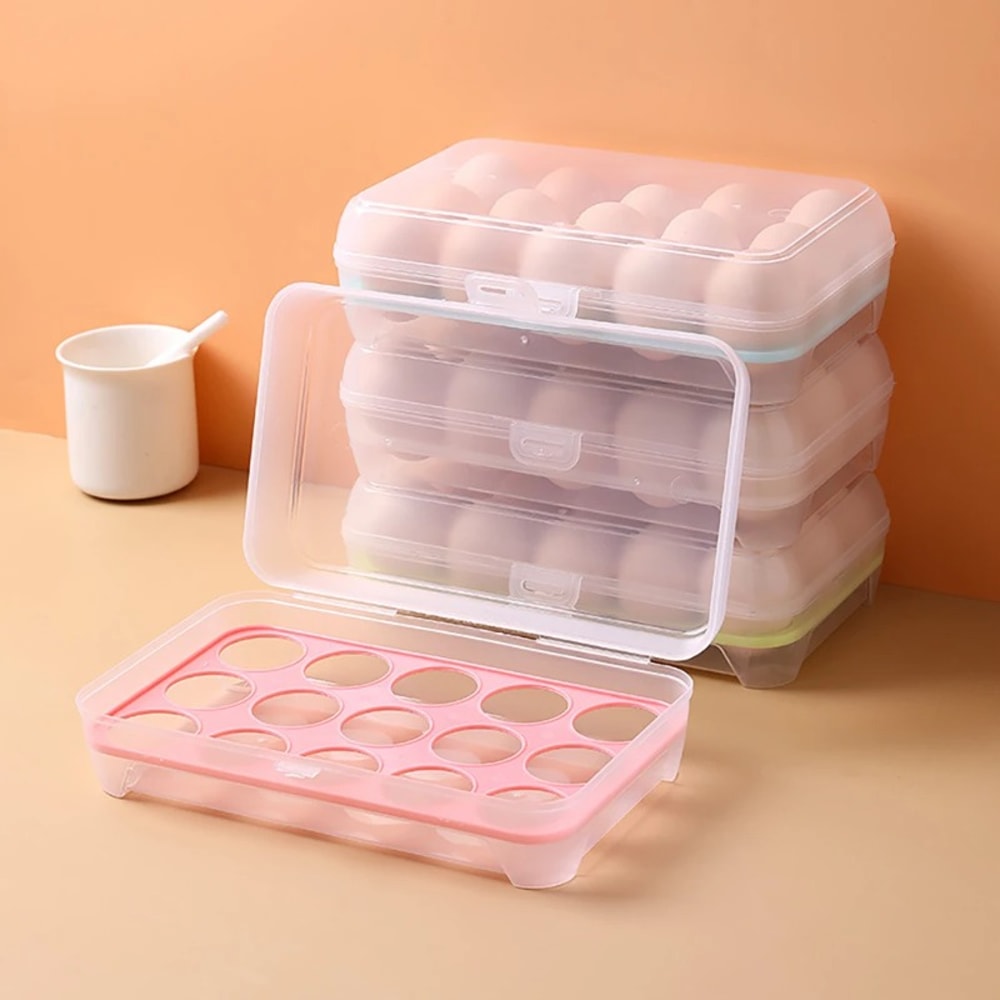 Plastic Egg Storage Box with Lid, Transparent Stackable Kitchen Organizer, Shockproof Egg Rack