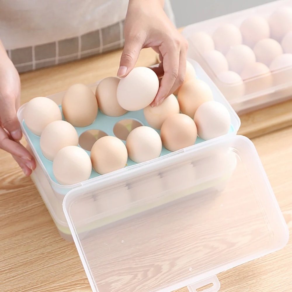 Plastic Egg Storage Box with Lid, Transparent Stackable Kitchen Organizer, Shockproof Egg Rack