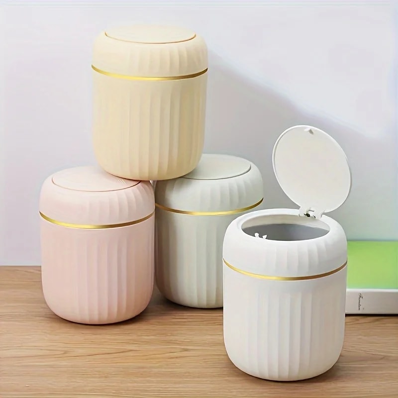 Mini Desktop Trash Can with Lid, Garbage Waste Bin Organizer Bedroom Office Desk Storage Box Durable Plastic Home Supply