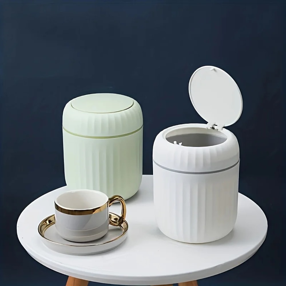 Mini Desktop Trash Can with Lid, Garbage Waste Bin Organizer Bedroom Office Desk Storage Box Durable Plastic Home Supply