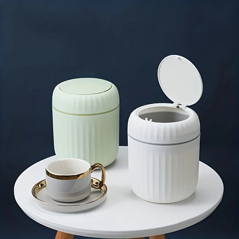 Mini Desktop Trash Can with Lid, Garbage Waste Bin Organizer Bedroom Office Desk Storage Box Durable Plastic Home Supply