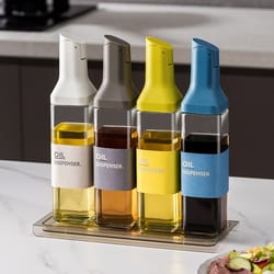 glass oil bottle, leak-proof condiment container, square olive oil dispenser for kitchen