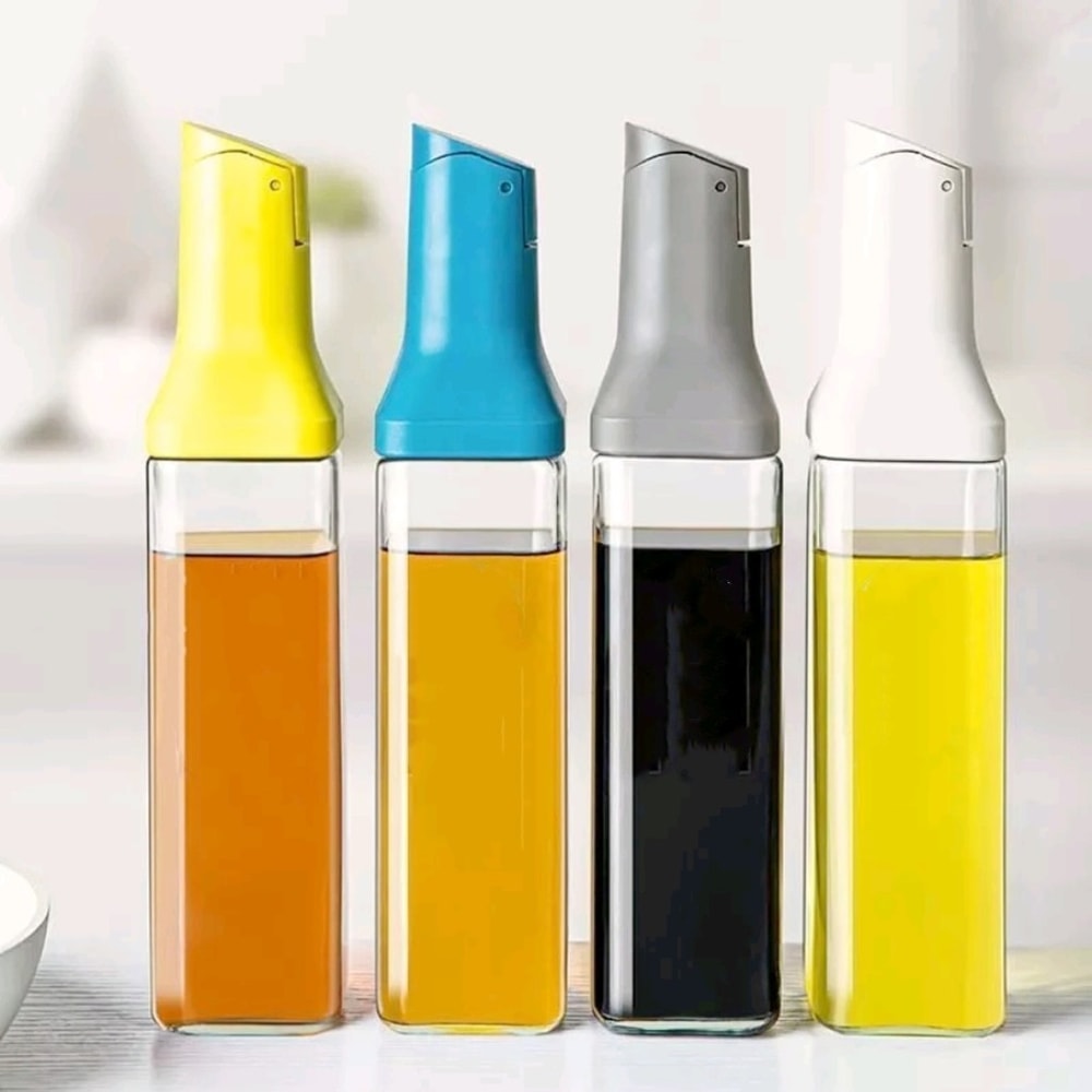 Glass Oil Bottle, Leak-Proof Condiment Container, Square Olive Oil Dispenser for Kitchen