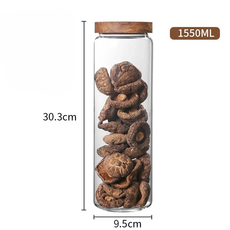 Wood Lid Organizer Glass Airtight Canister Kitchen Storage Jar Sealed Food Container Ginger Cereal 11