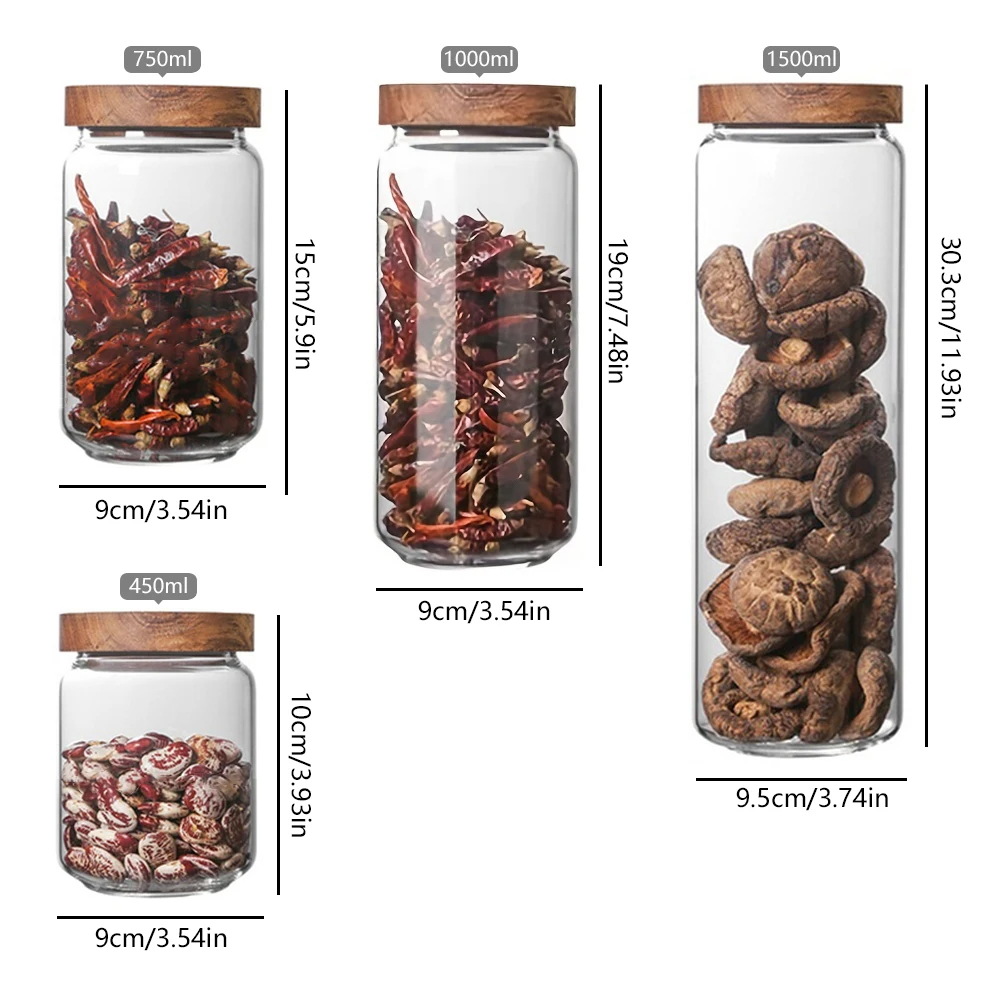 Wood Lid Organizer Glass Airtight Canister Kitchen Storage Jar Sealed Food Container Ginger Cereal 5