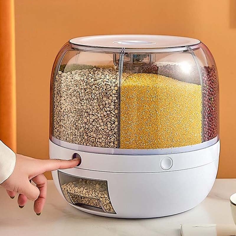 Rotating Grain Dispenser, One-Touch Output Storage Container for Rice, Moisture-Proof Organizer