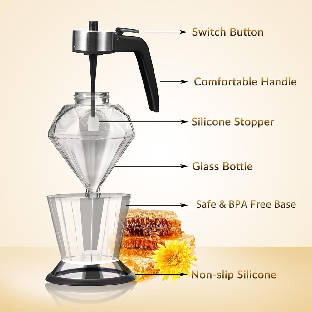 Multi Functional Vinegar And Sauce Dispenser Diamond Shaped Glass Honey Dispenser With Bracket 2