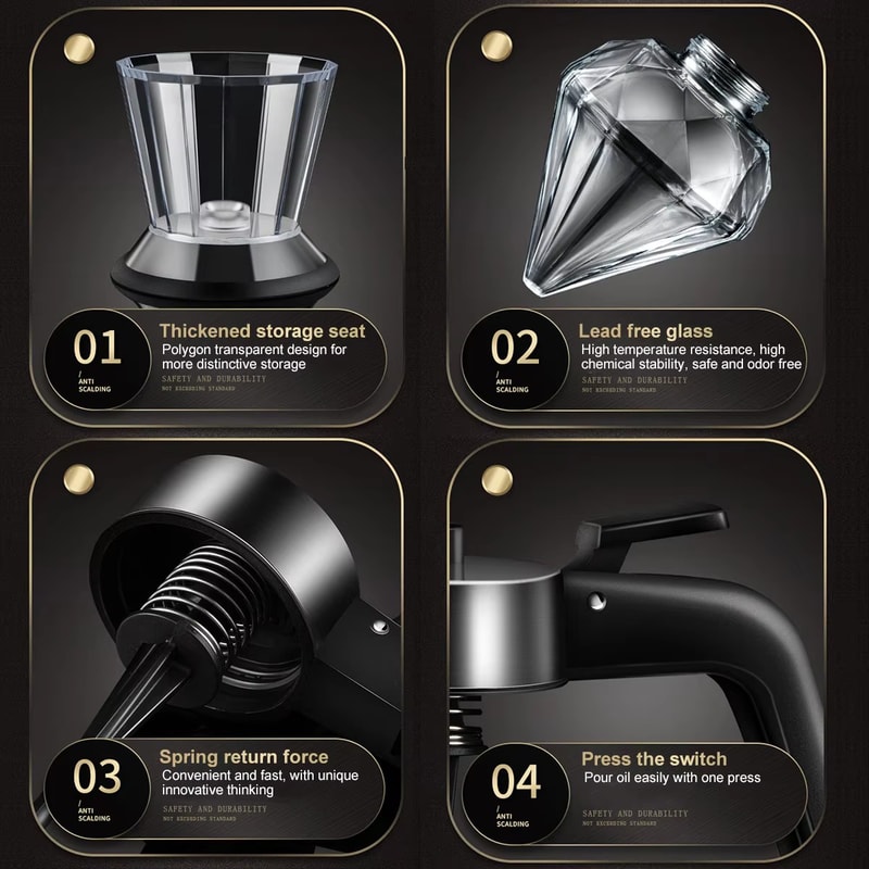 Multi Functional Vinegar And Sauce Dispenser Diamond Shaped Glass Honey Dispenser With Bracket 3