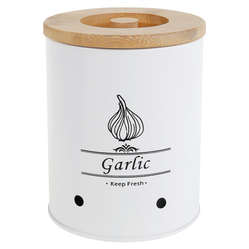 Garlic Keeper Storage Jar with Wood Lid, Versatile Onion and Potato Storage Box with Aerating Holes for Home Use