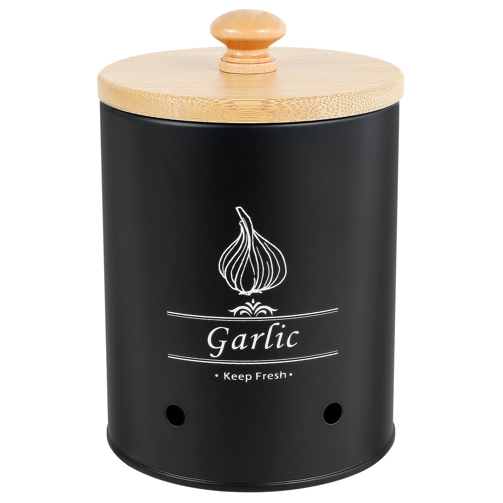 Garlic Keeper Storage Jar with Wood Lid, Versatile Onion and Potato Storage Box with Aerating Holes for Home Use