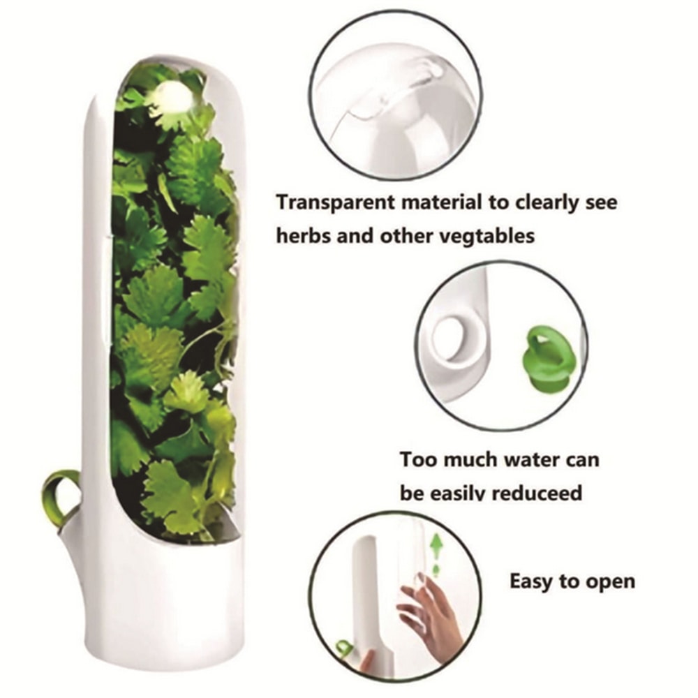 Herb Saver Storage Container, Fresh Herb Keeper for Vegetables, Vanilla Preservation Bottle for Refrigerator Kitchen