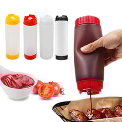 dual head kitchen squeeze bottle, leakproof upside down sauce dispenser for jam and tomato sauce