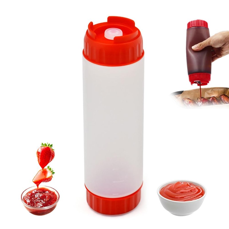 Dual Head Kitchen Squeeze Bottle, Leakproof Upside Down Sauce Dispenser for Jam and Tomato Sauce