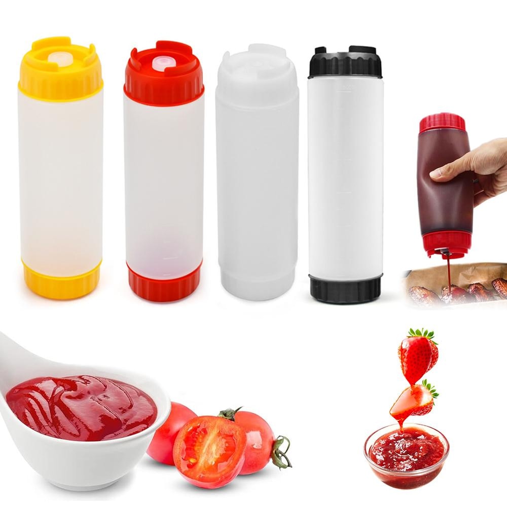 Dual Head Kitchen Squeeze Bottle, Leakproof Upside Down Sauce Dispenser for Jam and Tomato Sauce
