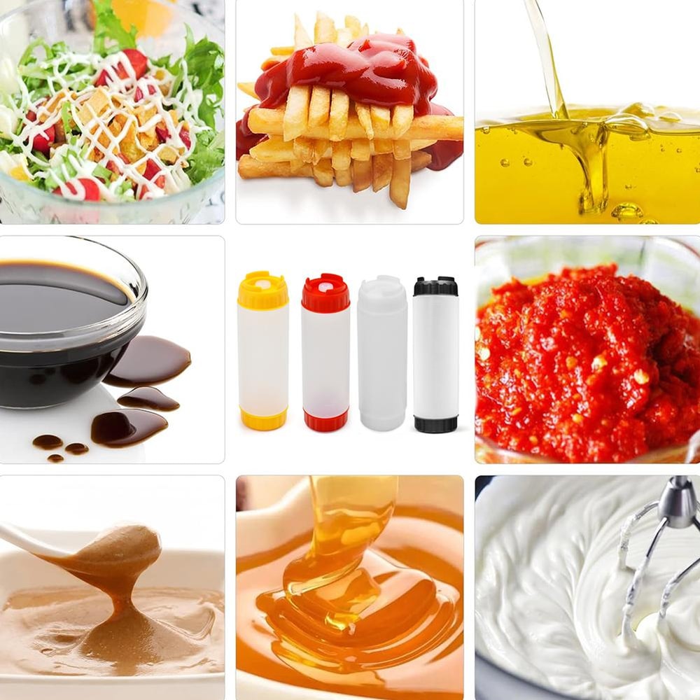 Dual Head Kitchen Squeeze Bottle, Leakproof Upside Down Sauce Dispenser for Jam and Tomato Sauce