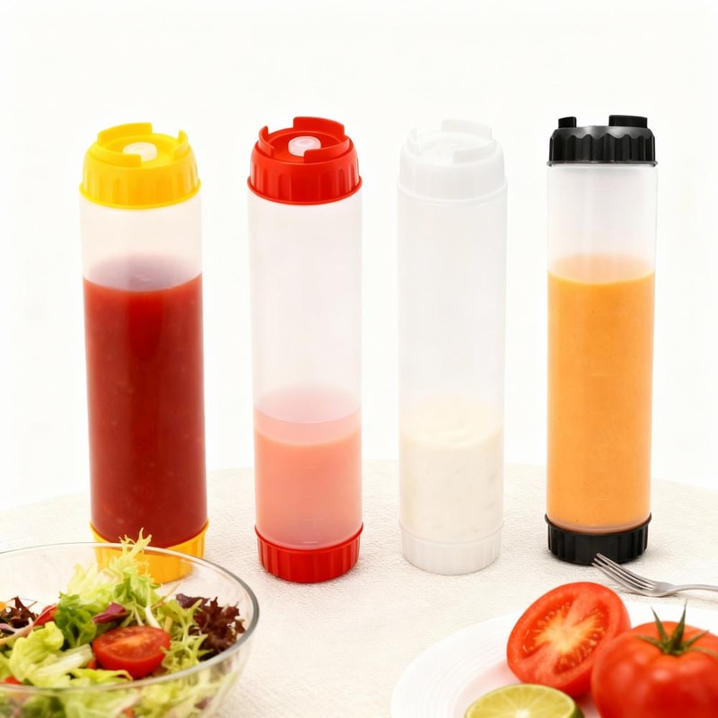 Dual Head Kitchen Squeeze Bottle, Leakproof Upside Down Sauce Dispenser for Jam and Tomato Sauce