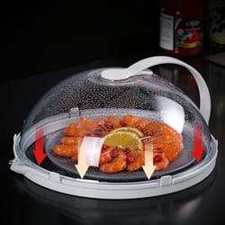 microwave splash cover with steam vent, high-temperature resistant guard lid, transparent food heating cover with handle