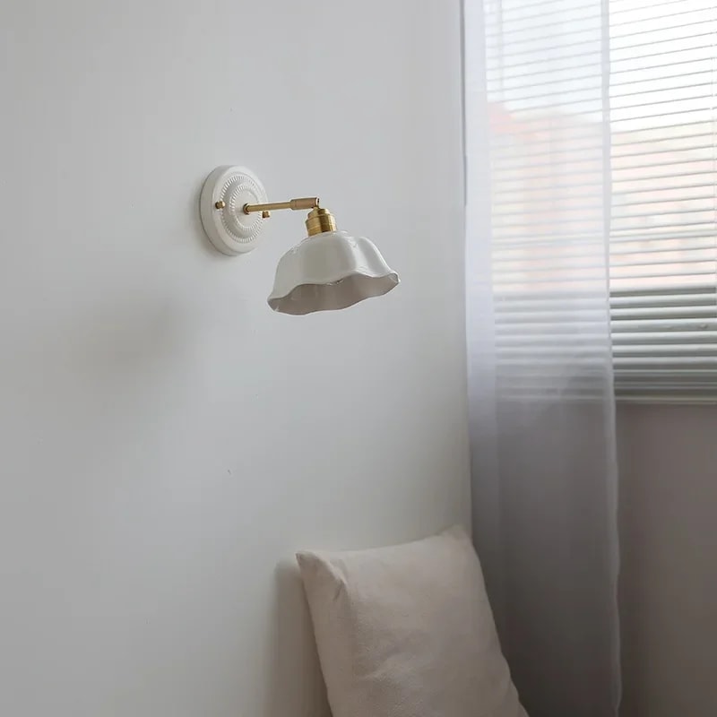 Modern Minimalist Floral White Ceramic LED Bedside Wall Lamp Bedroom Living Room Indoor Lighting Fi 2