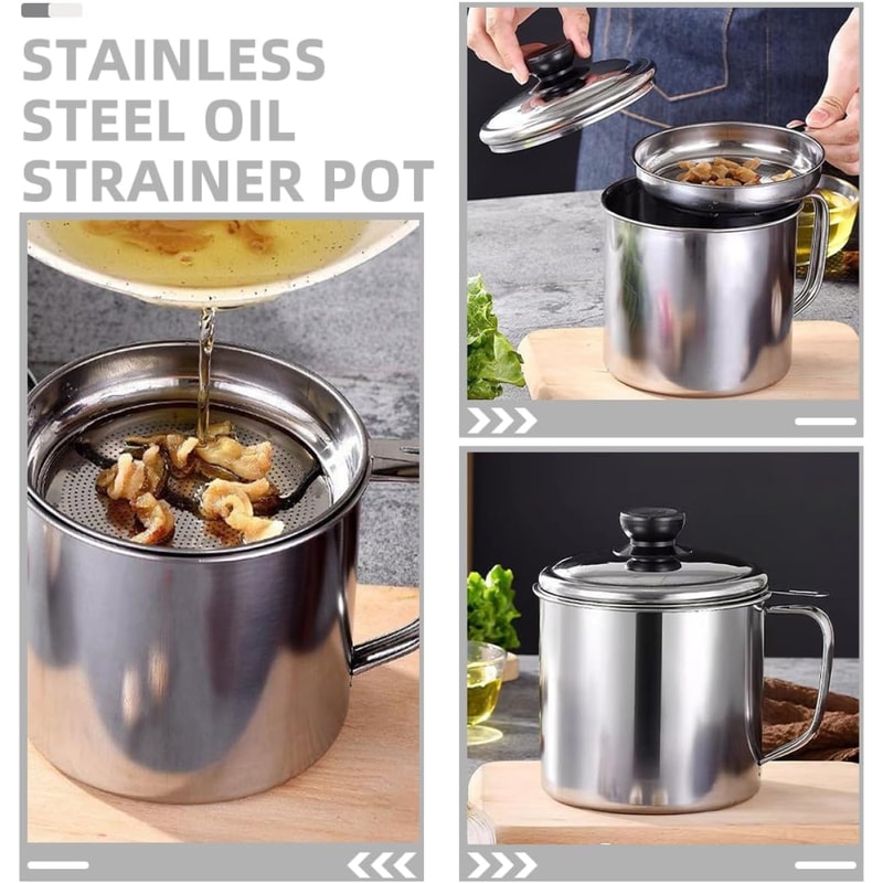 Kitchen Oil Container Can with Strainer, Bacon Grease Storage for Cooking and Frying Oil