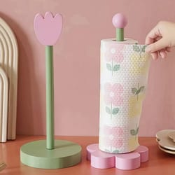 tulip wood paper towel holder, kitchen roll tissue vertical stand for bathroom storage