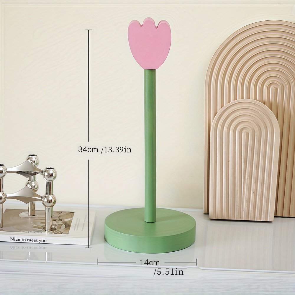 Tulip Wood Paper Towel Holder, Kitchen Roll Tissue Vertical Stand for Bathroom Storage