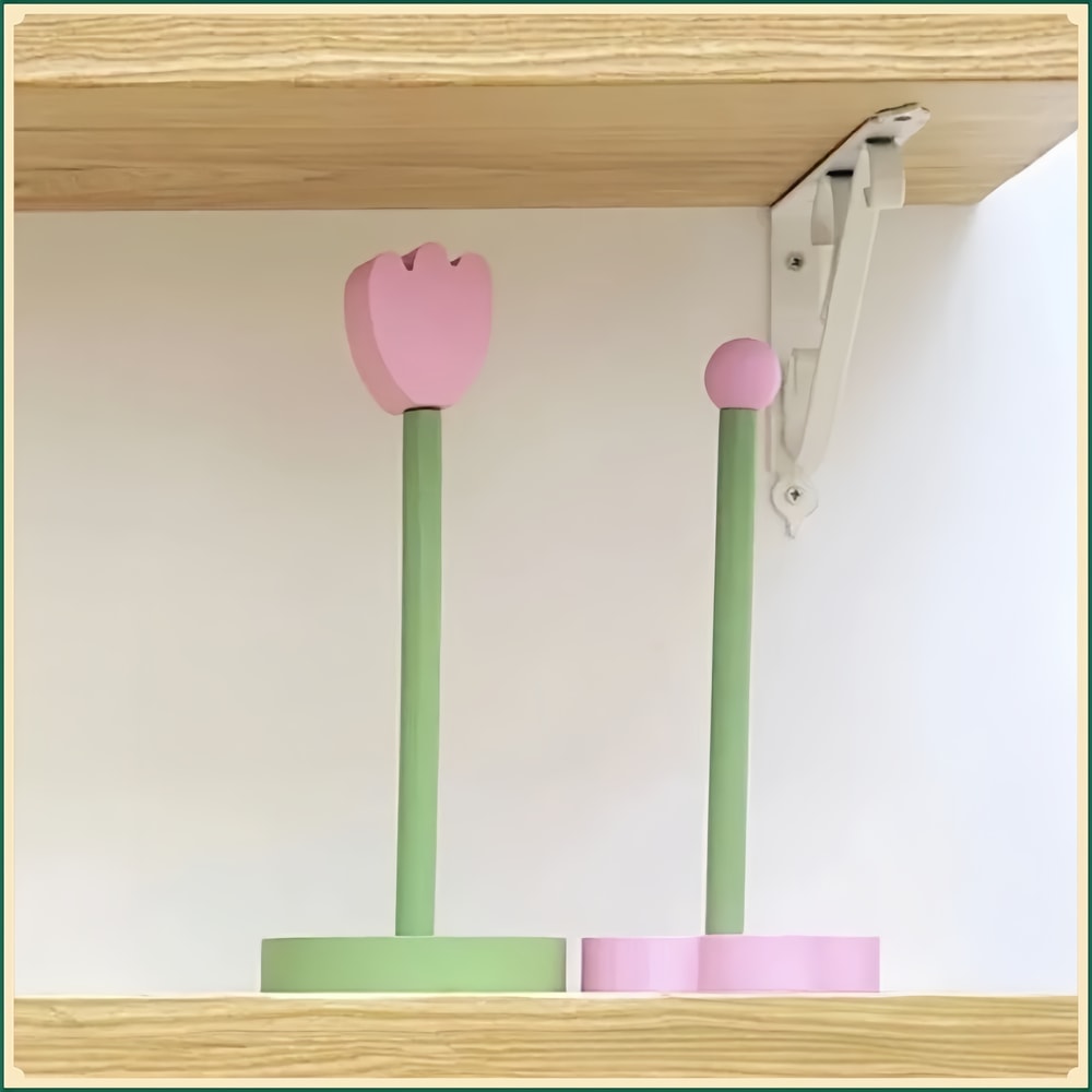 Tulip Wood Paper Towel Holder, Kitchen Roll Tissue Vertical Stand for Bathroom Storage