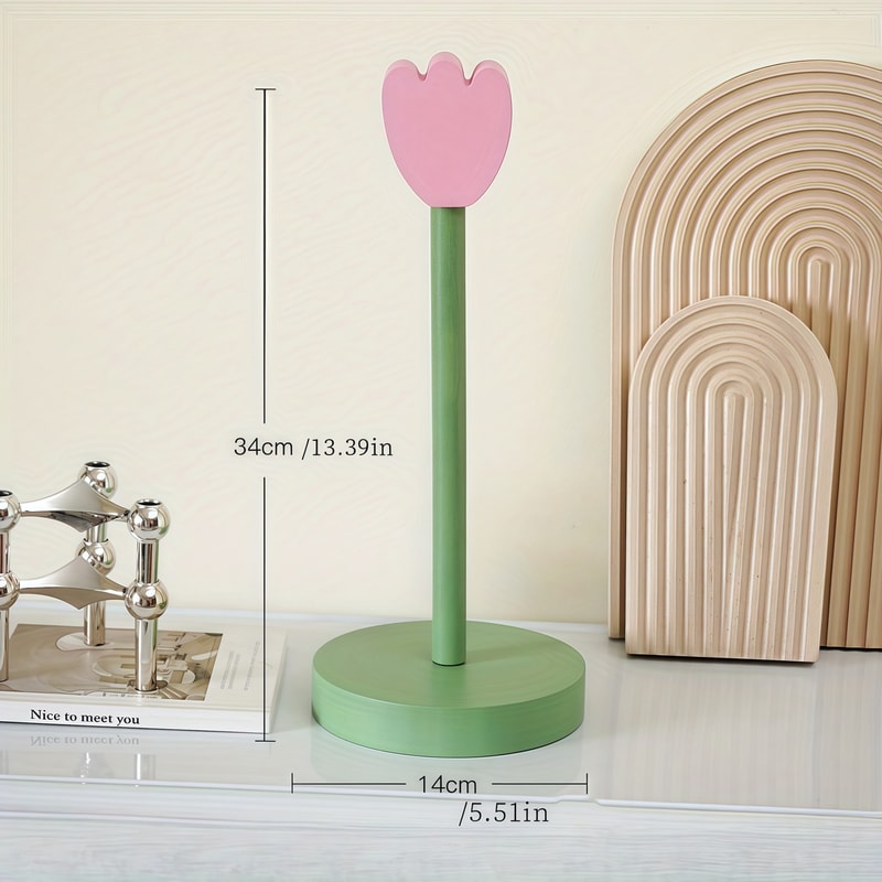 Tulip Wood Paper Towel Holder, Kitchen Roll Tissue Vertical Stand for Bathroom Storage