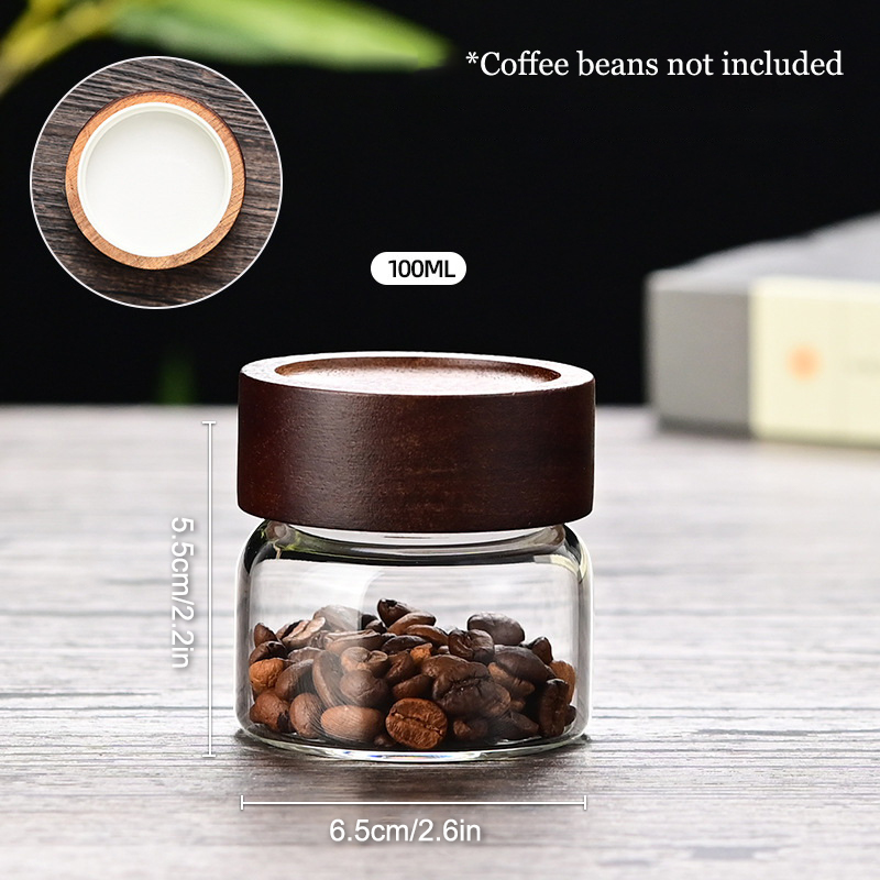 Simple Airtight Glass Canister Wood Lid Storage Jar Coffee Beans Storage Container 6