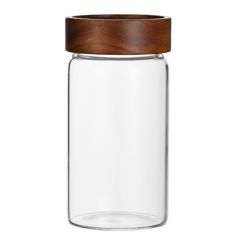 Simple Airtight Glass Canister Wood Lid Storage Jar Coffee Beans Storage Container 5
