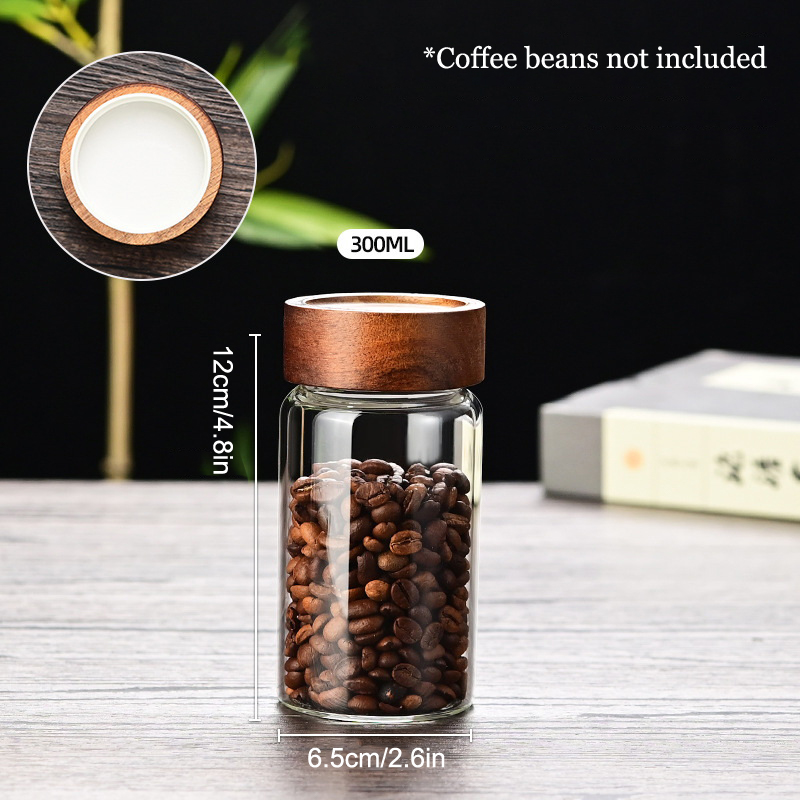 Simple Airtight Glass Canister Wood Lid Storage Jar Coffee Beans Storage Container 9